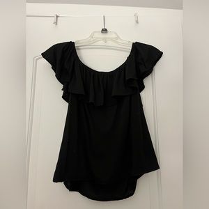 H&M Black Off The Shoulder Ruffle Neck Top